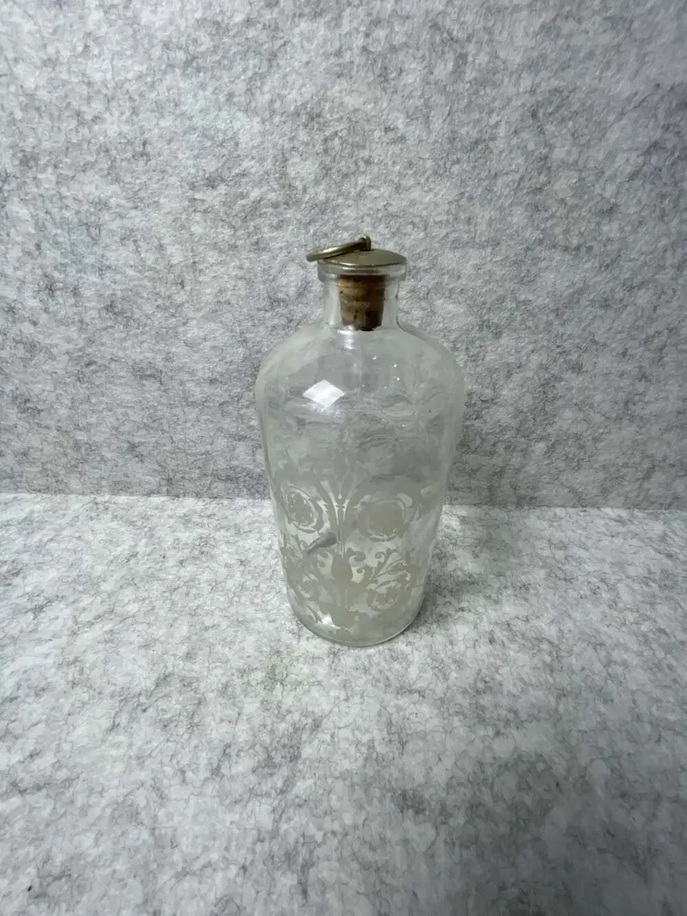 Vintage Frosted Ornate Glass Apothecary Bottle Made in Portugal